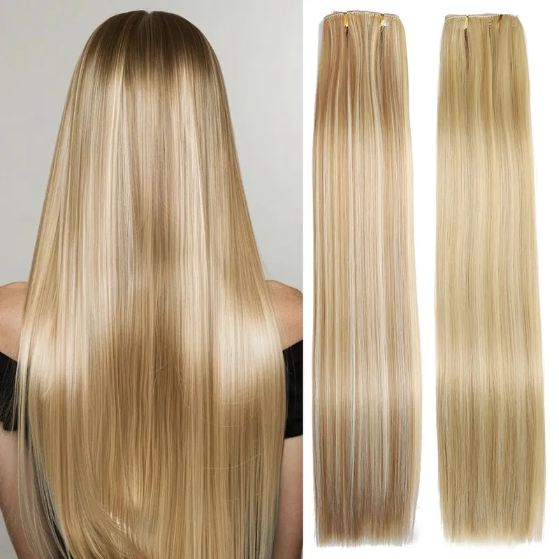 24Inchs 16 Clips in Synthetic Hair Extensions Long Straight Hairstyle Synthetic brown Black Hairpieces Heat Resistant False Hair — image 2