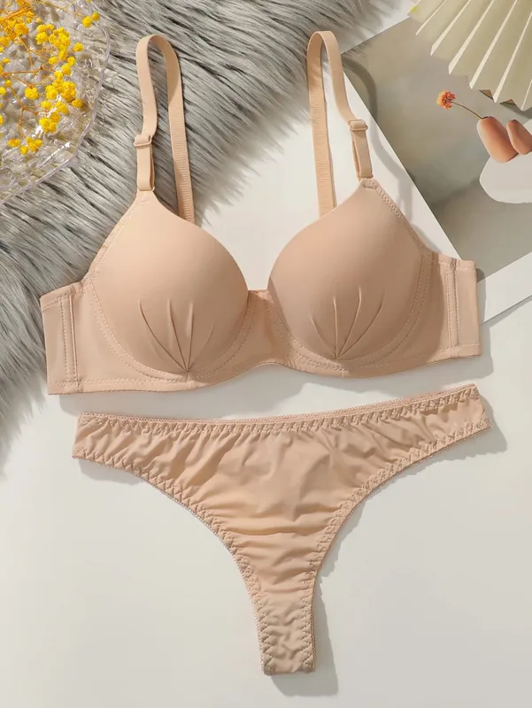 Solides Bügel-Dessous-Set für Damen, Push-Up-BH mit Stahlring, modische Damen-Unterwäsche, Panty, alltägliche BH-Sets