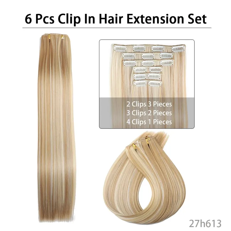 24Inchs 16 Clips in Synthetic Hair Extensions Long Straight Hairstyle Synthetic brown Black Hairpieces Heat Resistant False Hair — image 3