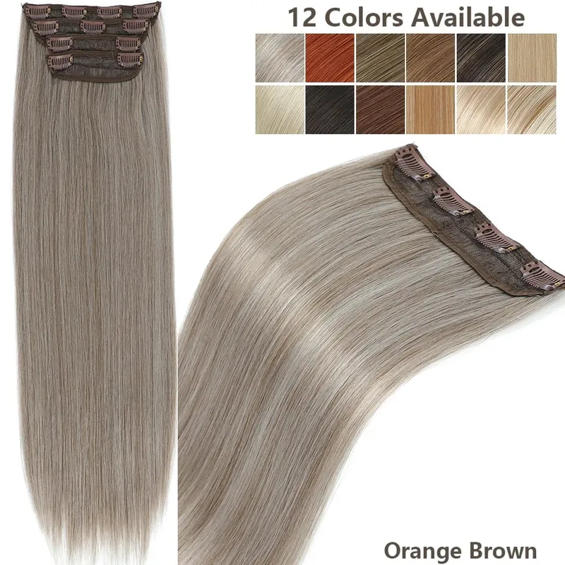 Magicae 24Inch 200G Straight Clip in Hair Extensions Blond 27/613 Ombre Brown 4Pcs/Pack Natural Bio Human-Like High Temperature — image 15