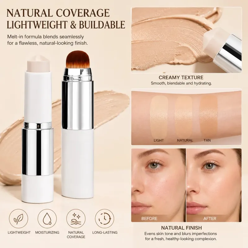 2-in-1 Color-Adapting Foundation Stick with Blending Brush and Warm Tone Eyeshadow Palette Makeup Set Novice beauty set — image 4