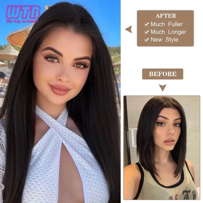 Synthetic 4 Clip In Hair Extensions Long Straight Hairstyle Hairpiece Black Brown Blonde 50CM Natural Fake Hair For Women