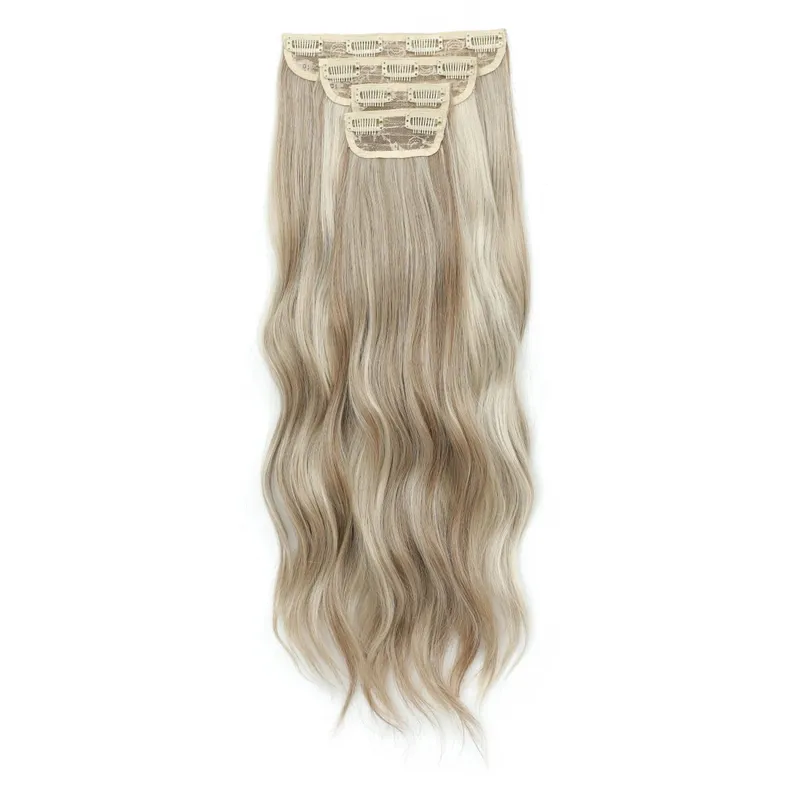 24Inches 220Grams Body Wave Clips In Piano Blond 27/613 M888 Bio Protain High Temperature Synthetic Hair Extensions 4Pcs/Lot