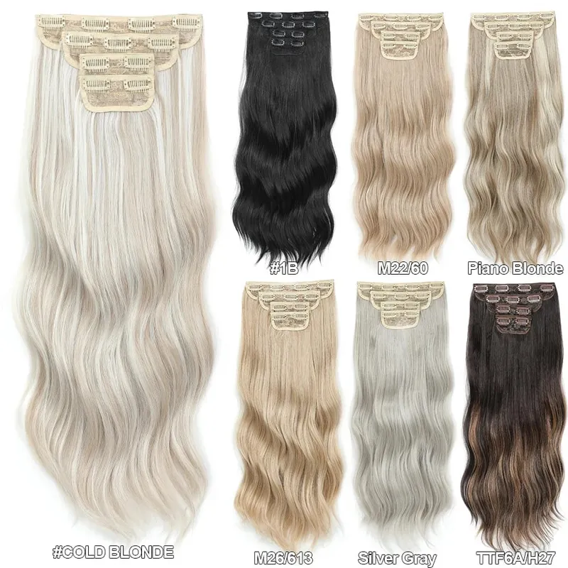 24Inches 220Grams Body Wave Clips In Piano Blond 27/613 M888 Bio Protain High Temperature Synthetic Hair Extensions 4Pcs/Lot