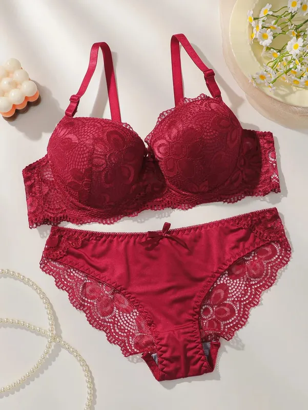 Ensemble soutien-gorge et culotte en dentelle à armatures pour femmes, Lingerie Push Up transparente, soutien-gorge Sexy et confortable pour femmes, cadeaux quotidiens