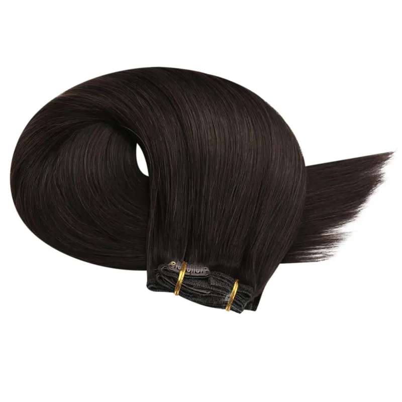 Moresoo Clip in Human Hair Extensions 10-24 inch Machine Remy Human Hair Brazilian Doule Weft Invisible Set Straight 5/7Pcs 100G