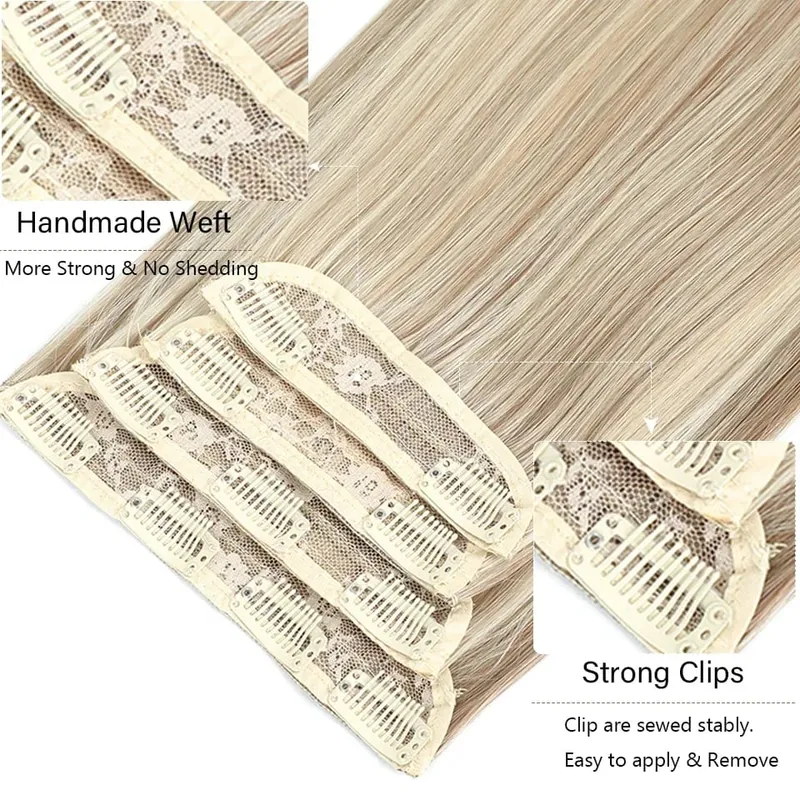26Inches 200Grams Blond 27/613 Clips In Straight Hair Extensions 4Pcs/lot Heat Resistant Soft Natural Bio Human-Like Colored