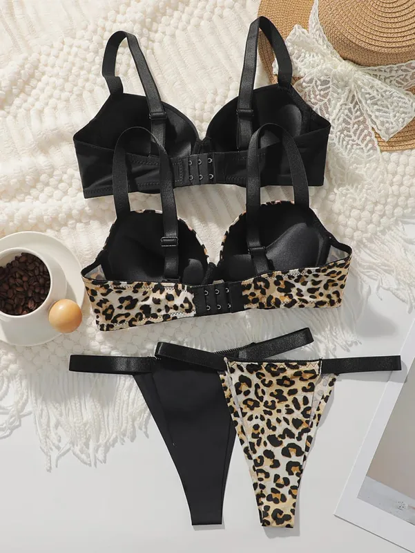 Conjunto de sutiã e calcinha feminino, cor sólida, íntimo, 3/4 copo, camiseta, push up, roupa íntima, conjunto de lingerie para mulheres S-L — image 2