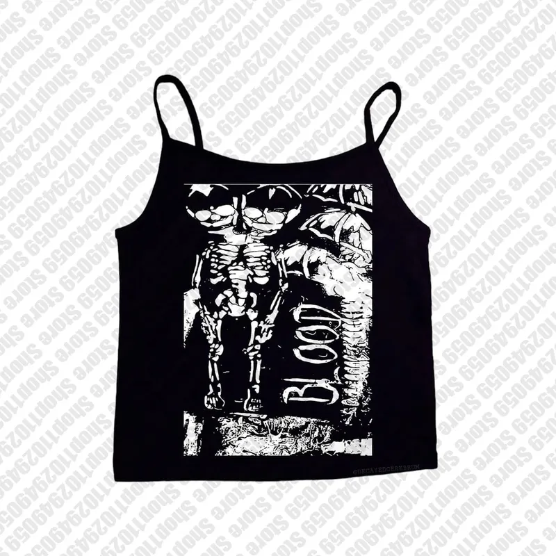 2000s Tops Gothic Emo Girls Camisole Tops Printing Grunge Crop Tops Y2k Clothes Vintage Punk Women's Corset Tank Top Baby Tees