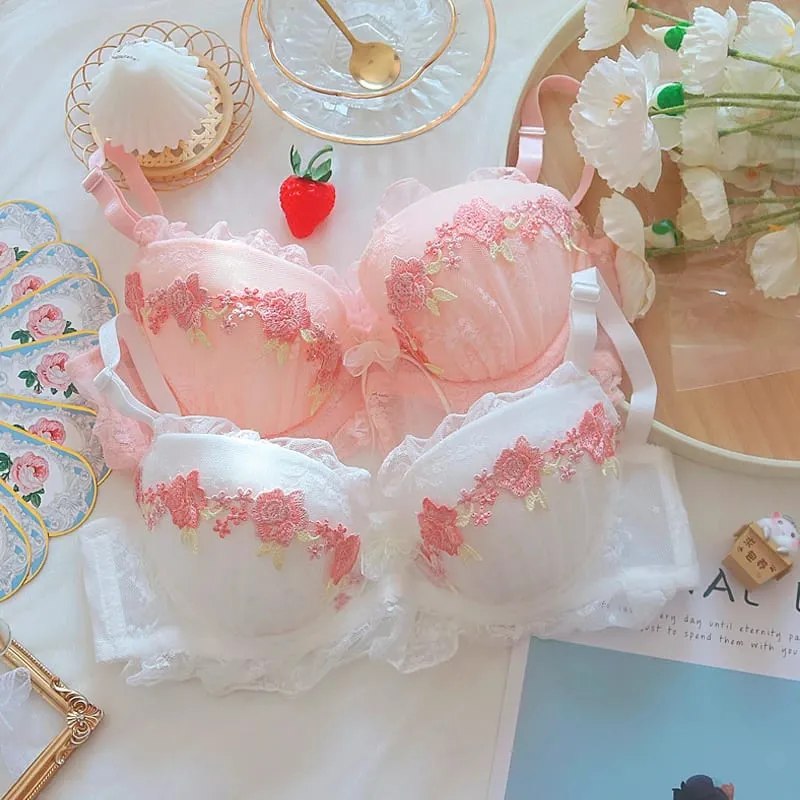 Sweet girl underwear suit lace water soluble flowers comfortable with steel rings gathered lingerie panty sets large size bra — image 2