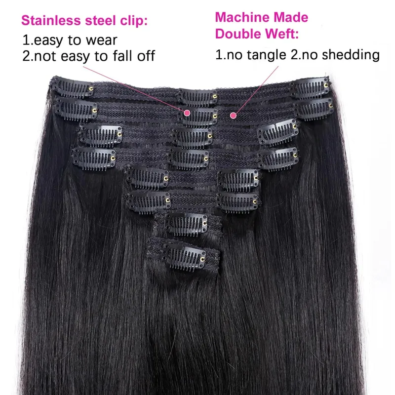 Clip In Hair Extensions Real Human Hair color #4 Chocolate Brown Clip In Hair Extensions 8pcs Hair Natural Black Color 26 Inches — image 3