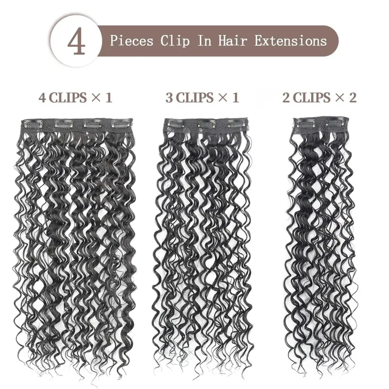 Synthetic Kinky Curly Clip In Hair Extensions Black Brown 4pcs/set Full Head Fake Pieces Hair Accessories Suitable For Women