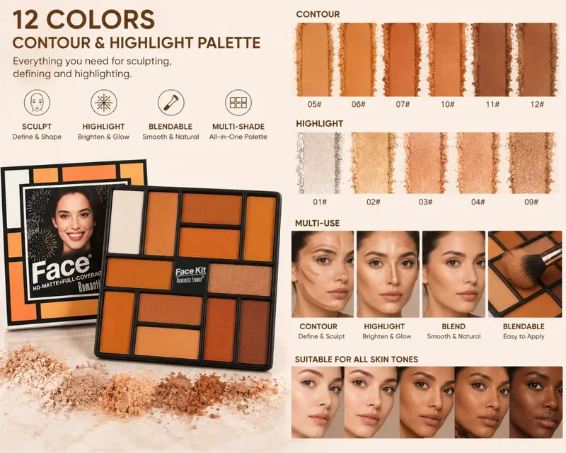 2-in-1 Color-Adapting Foundation Stick with Blending Brush and Warm Tone Eyeshadow Palette Makeup Set Novice beauty set — image 3