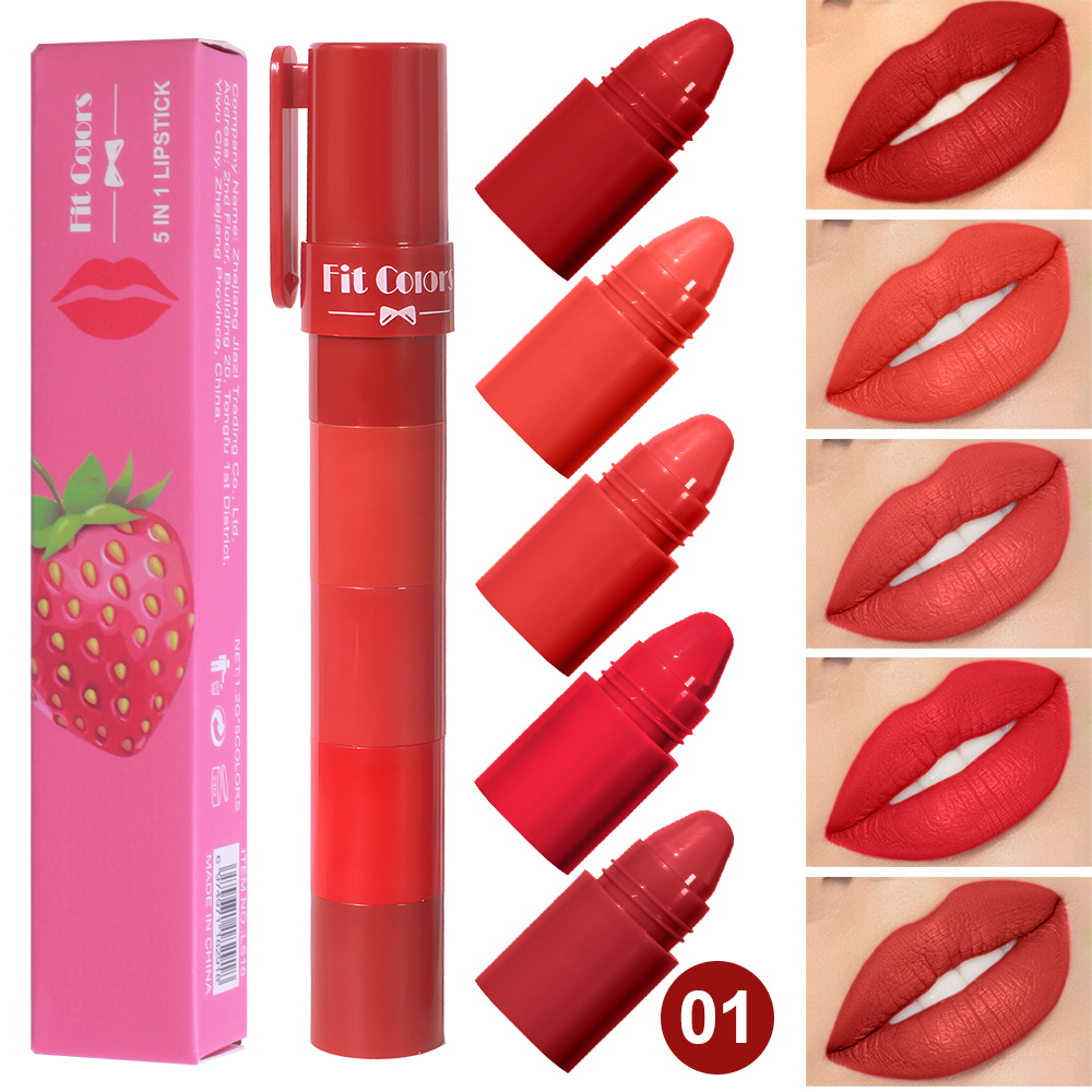 5-in-1 Fruit Velvet Matte Lipstick Set Long-Lasting Highly Pigmented Moisturizing Lip Balm Smooth Application for Soft Lips