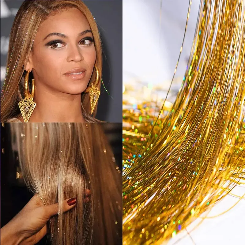 Tinsel Kit with Tools Fairy Hair Tinsel Heat Resistant Sparkling Shiny Tinsel Hair Extensions Colorful Hair Tinsel strands Kit