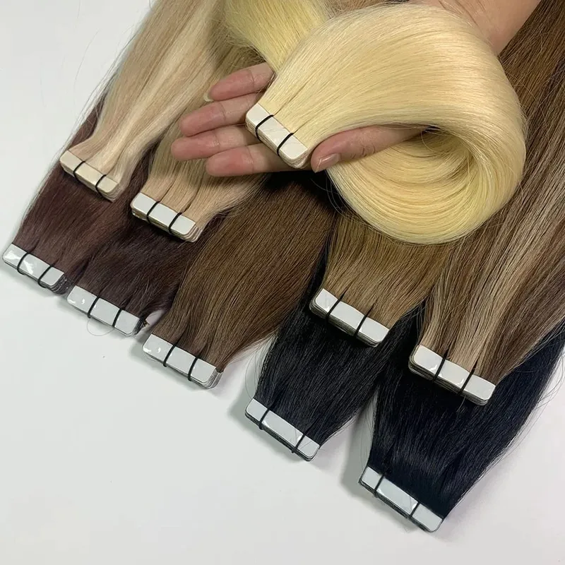 Tape In Straight Human Hair Extensions Brazilian Hair Adhesive Extensions Skin Weft Black Brown 100% Real Human Hair for Women — image 10
