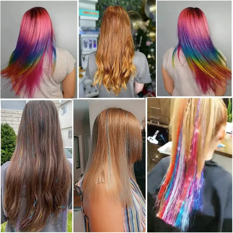 Tinsel Kit with Tools Fairy Hair Tinsel Heat Resistant Sparkling Shiny Tinsel Hair Extensions Colorful Hair Tinsel strands Kit