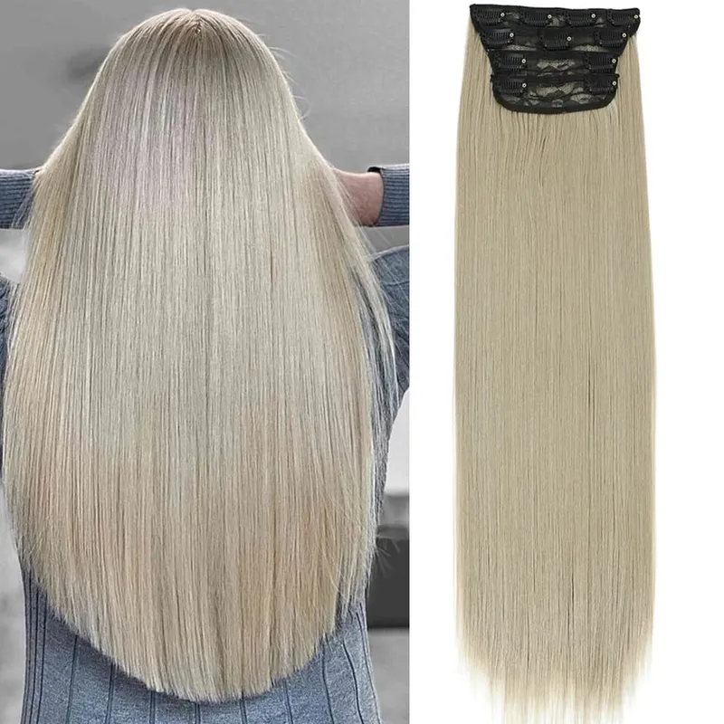 26Inches 200Grams Blond 27/613 Clips In Straight Hair Extensions 4Pcs/lot Heat Resistant Soft Natural Bio Human-Like Colored