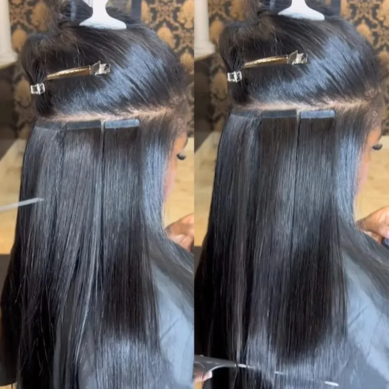 Tape In Human Hair Extensions Natural Straight Hair Extensions 1B Black Brown Blonde 100% Remy Skin Weft Adhesive Glue On — image 2