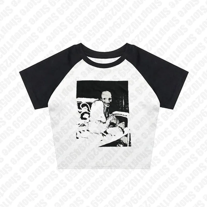 2000s Tops Gothic Emo Girls Camisole Tops Printing Grunge Crop Tops Y2k Clothes Vintage Punk Women's Corset Tank Top Baby Tees