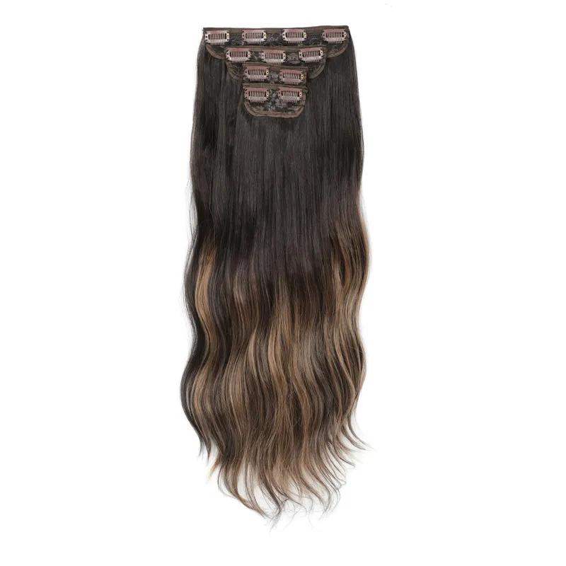 22Inches Clips IN Body Wave Bundles Ombre Brown 6# 220Grams Grey Bio Synthetic Wavy Piano Blond P27/613 4Pcs/Lot Hair Extension