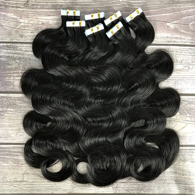 Tape Ins Body Wave Natural Black Human Hair Wavy Tape In Extensions Brazilian Remy Hair Tape In Human Hair Extension 20 40 60Pcs — image 2