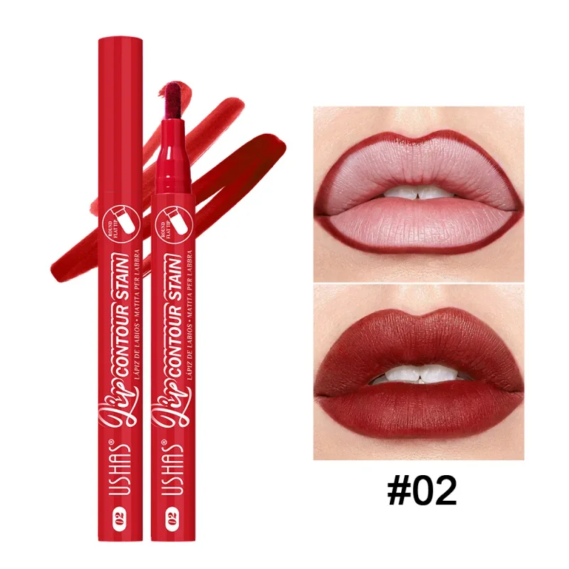 Lip Stain Pen 6 Shades Waterproof Long Lasting Lightweight Flat Tip Lip Liner Stain Define Lip Shape