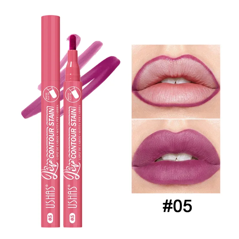 Lip Stain Pen 6 Shades Waterproof Long Lasting Lightweight Flat Tip Lip Liner Stain Define Lip Shape — image 12