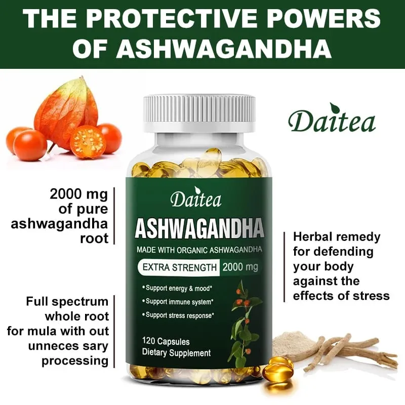 Daitea Organic Ashwagandha Extract Capsules 2000mg for Mood Sleep Energy Support - Antioxidant Supplement — image 5