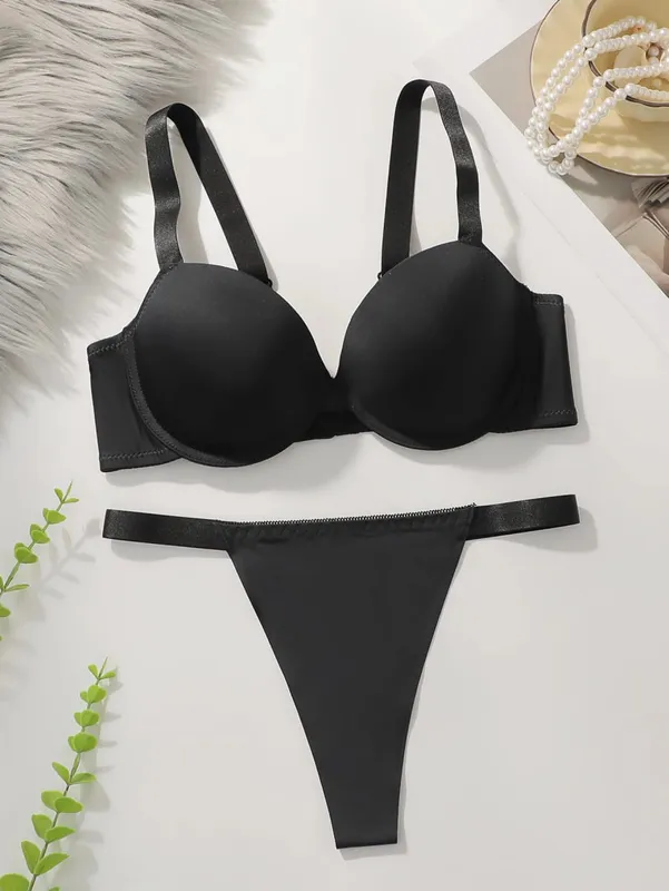 Conjunto de sutiã e calcinha feminino, cor sólida, íntimo, 3/4 copo, camiseta, push up, roupa íntima, conjunto de lingerie para mulheres S-L