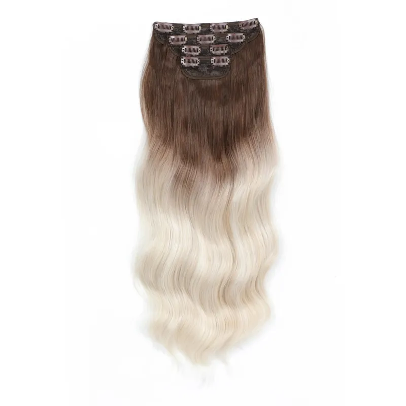 24Inches 220Grams Body Wave Clips In Piano Blond 27/613 M888 Bio Protain High Temperature Synthetic Hair Extensions 4Pcs/Lot