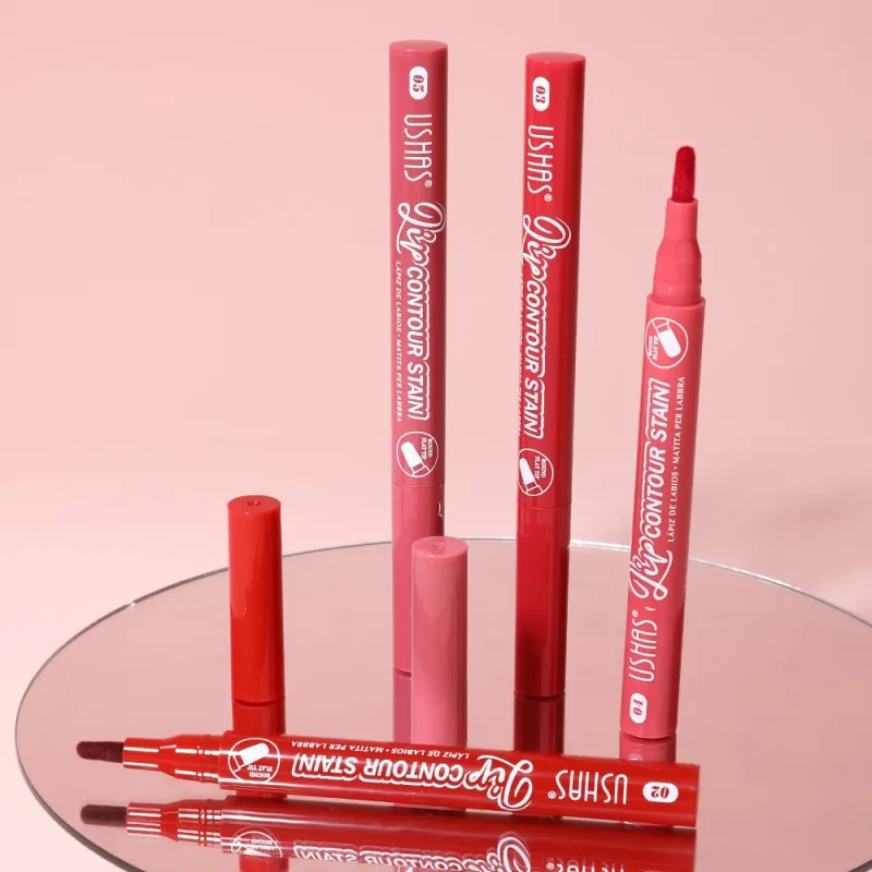 Lip Stain Pen 6 Shades Waterproof Long Lasting Lightweight Flat Tip Lip Liner Stain Define Lip Shape — image 4