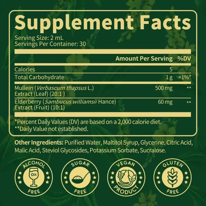 Mullein Leaf Extract Drops - Lung Cleanse - Powerful Mullein for Immune Support Detox & Respiratory Support - Herbal Supplements — image 1