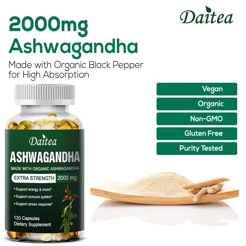 Daitea Organic Ashwagandha Extract Capsules 2000mg for Mood Sleep Energy Support - Antioxidant Supplement — image 4