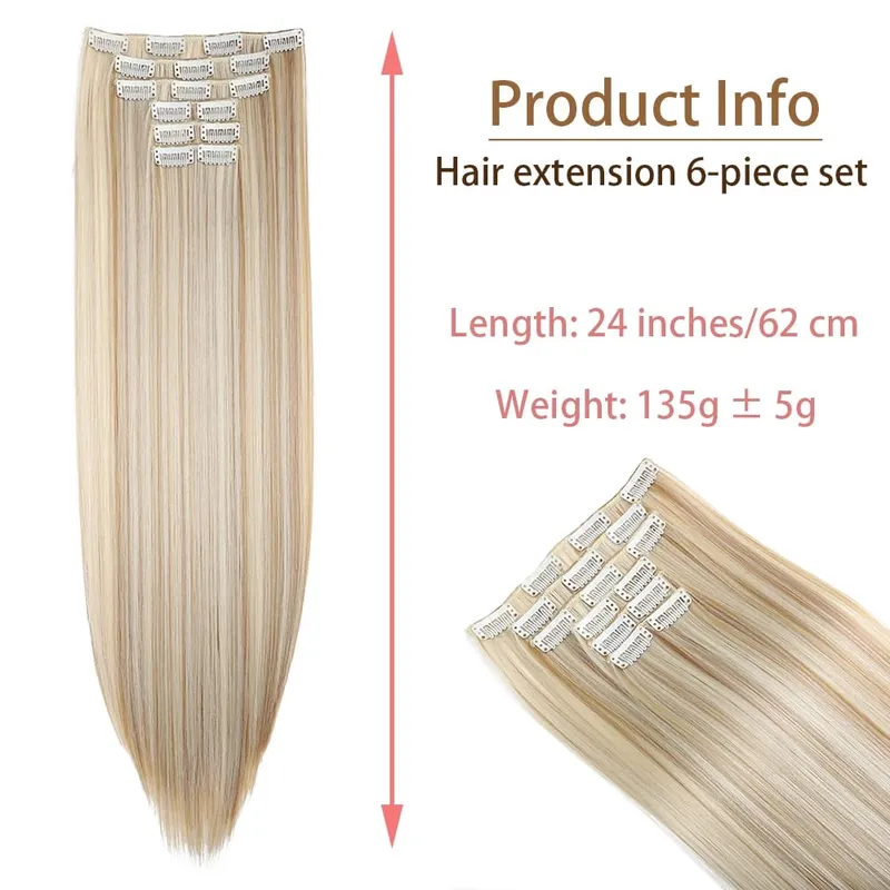 24Inchs 16 Clips in Synthetic Hair Extensions Long Straight Hairstyle Synthetic brown Black Hairpieces Heat Resistant False Hair — image 4