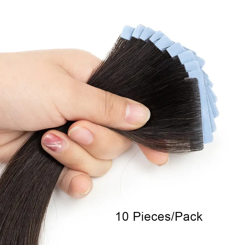 Natural Invisible Tape In Hair Extensions Human Hair Double SideTape Real Human Hair Extensions Black Blonde Brown 10pcs/Pack — image 4