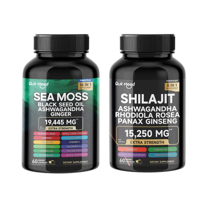 Bundle Sea Moss and Shilajit |High Potency Vitality Combo - Ashwagandha Turmeric Bladder Burdock 2000 Mg & Ginger Vitamin C