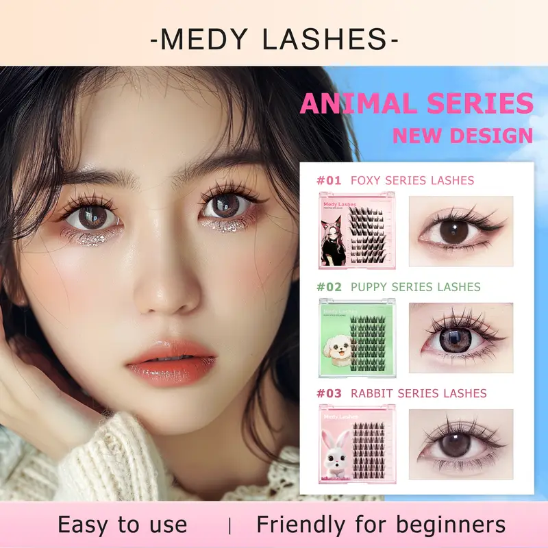 Puppy lashes Fox Series Rabbit Eye Lashes Segmented False Eyelashes Natural Simulation Thick Single Cluster Comic Fairy Lashes — image 2