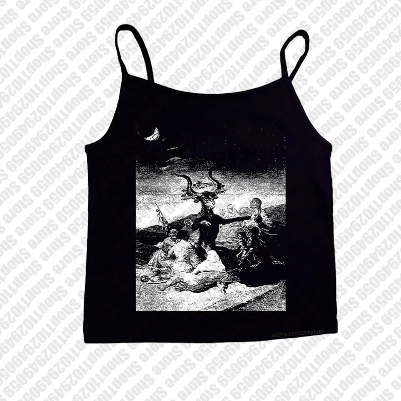 2000s Tops Gothic Emo Girls Camisole Tops Printing Grunge Crop Tops Y2k Clothes Vintage Punk Women's Corset Tank Top Baby Tees