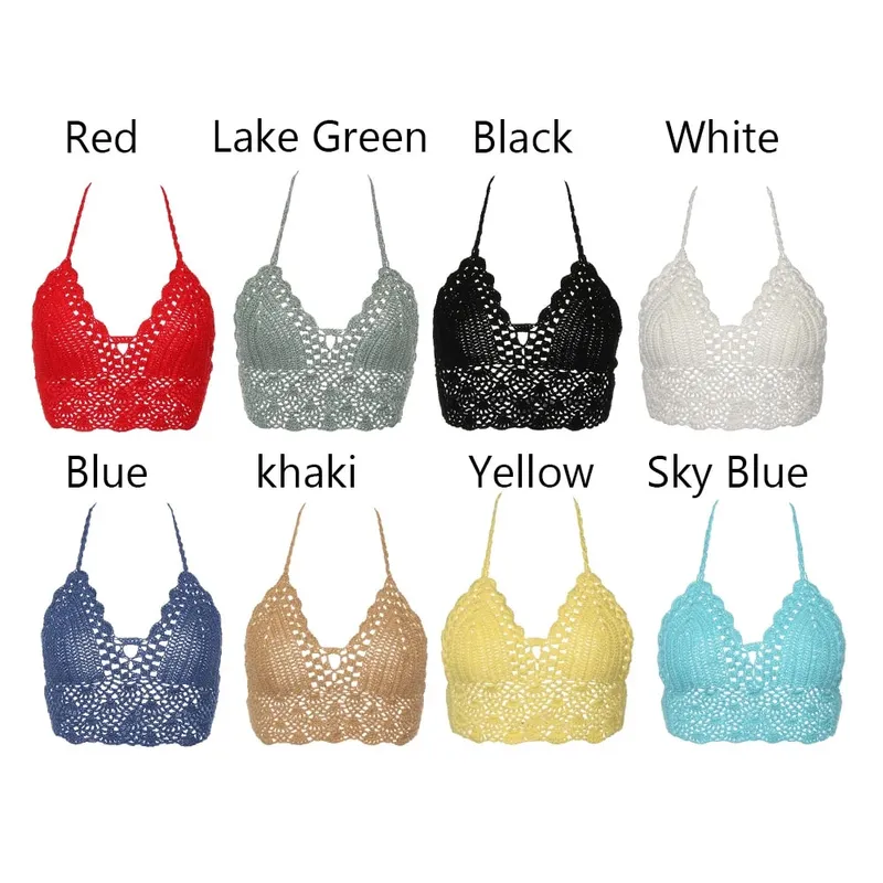 Sexy Crochet Crop Top Bikini Crop Top Women Crochet Boho Beach Camisoles Bikini Bralette Halter Cami Knitted Bra Backless — image 7