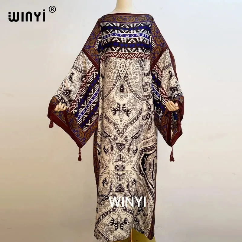 Cotton Robe Femme Hiver Платье Elegant Long Sleeve Мусульманские Комплекты Splicing Stripe Print Female Dresses Vestdios Abaya — image 19