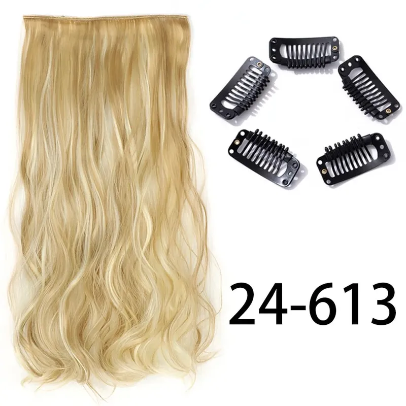 Synthetic Long Straight Clip In One Piece Hair Extension 5 Clips False Blonde Hair Brown Black Heat Resistant Fake Hair — image 35