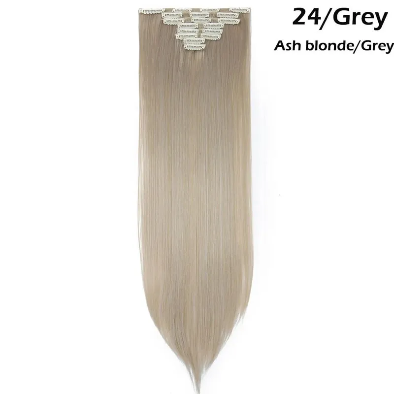 S-noilite Synthetic Pcs/set Long Straight Clip In On Hair Extensions Black Brown Red Pink Purple Fake Hairpieces For Women
