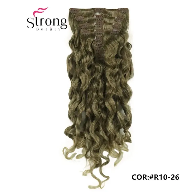 StrongBeauty 20" Wavy Full Head Synthetic Heat Resistance Hair Extensions Clip on in Hairpieces 8pcs 260g