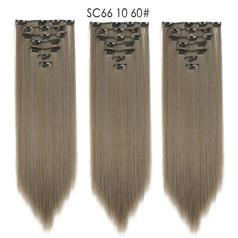 22palcové syntetické dlouhé rovné prodlužování vlasů s klipsem 16 klipů pro ženy falešné falešné vlasy ombre černá blond styling vlasů — image 22