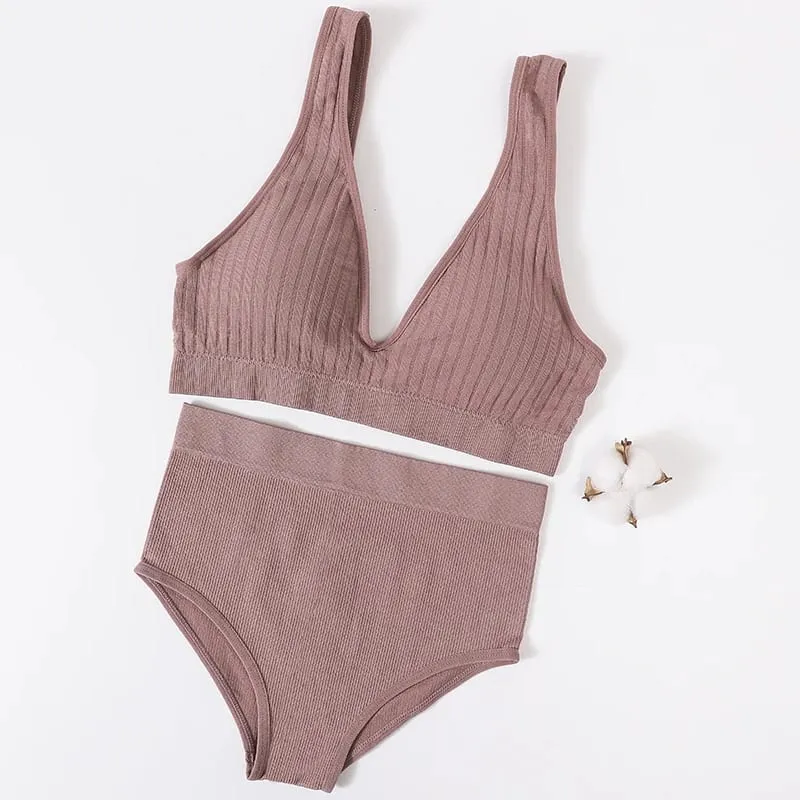 Femmes soutien-gorge bref ensemble profond V côtelé soutien-gorge sans couture Bralette sport haut court sous-vêtements de Fitness femme Sexy Lingerie mode brassière — image 5