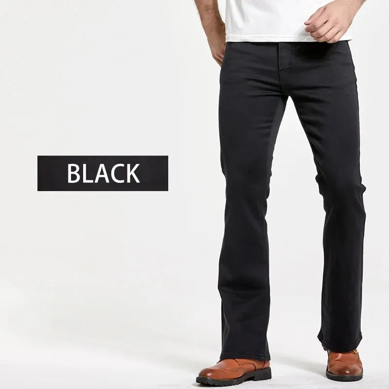 Mens Boot Cut Jeans Slightly Flared Slim Fit Blue Black Trousers Designer Classic Male Stretch Denim Pants — image 4