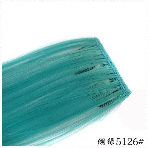 Long Straight Color Hair Piece Hair Extensions Clip In Highlight Rainbow Hair Streak Pink Synthetic Hair Strands on Clips