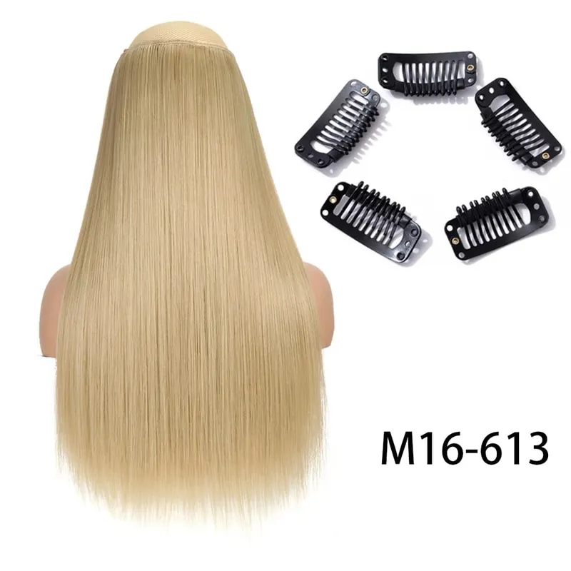 Synthetic Long Straight Clip In One Piece Hair Extension 5 Clips False Blonde Hair Brown Black Heat Resistant Fake Hair — image 24