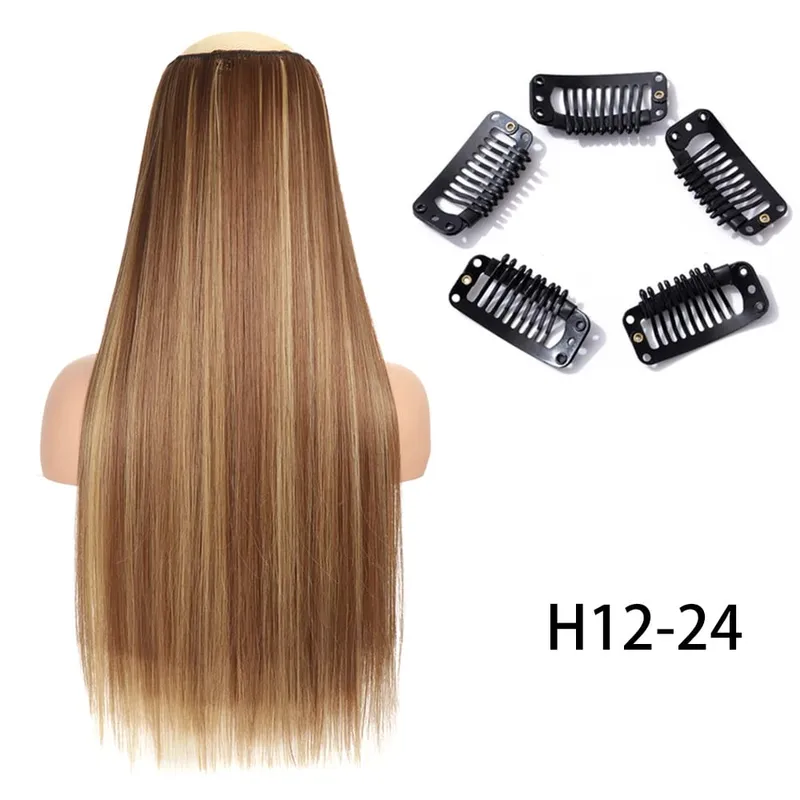 Synthetic Long Straight Clip In One Piece Hair Extension 5 Clips False Blonde Hair Brown Black Heat Resistant Fake Hair — image 21